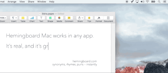 Hemingboard for OS X 10.11 ElCapitan Offers Synonyms, Rhymes, and Puns for Any Occassion
