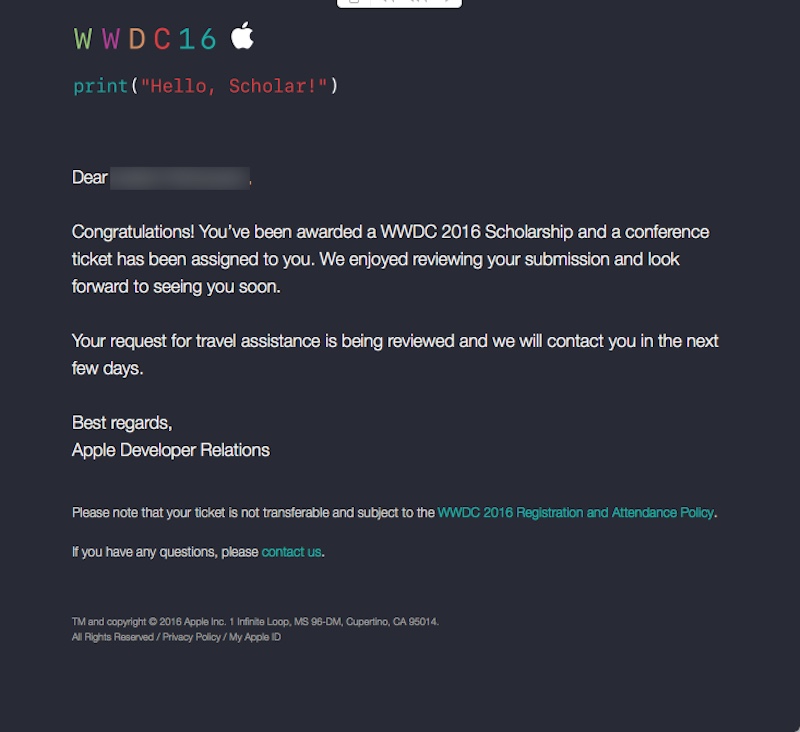 Apple Begins Notifying WWDC 2016 Scholarship Winners