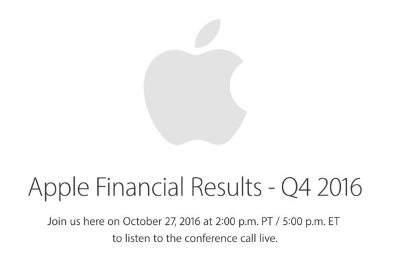 Apple Will Announce Fiscal Q4 2016 Financial Results on October 27