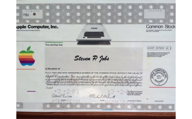 Steve Jobs' First Apple Stock Award Certificate on Sale for $195k