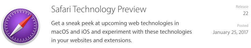 Apple Releases Safari Technology Preview 22 - Includes the Usual Bug Fixes and Updates