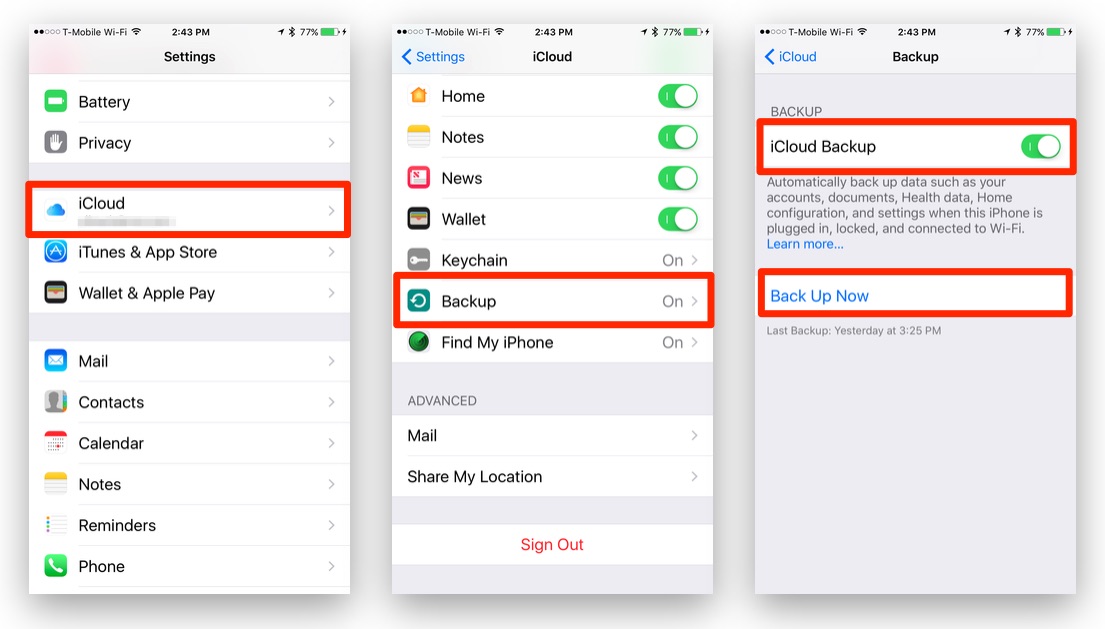 how to backup iphone to icloud from the phone