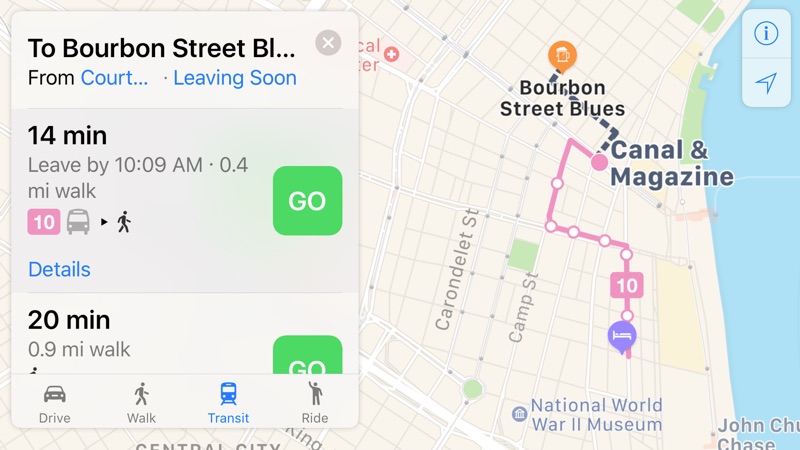 Apple Maps Now Offers Transit Directions for New Orleans