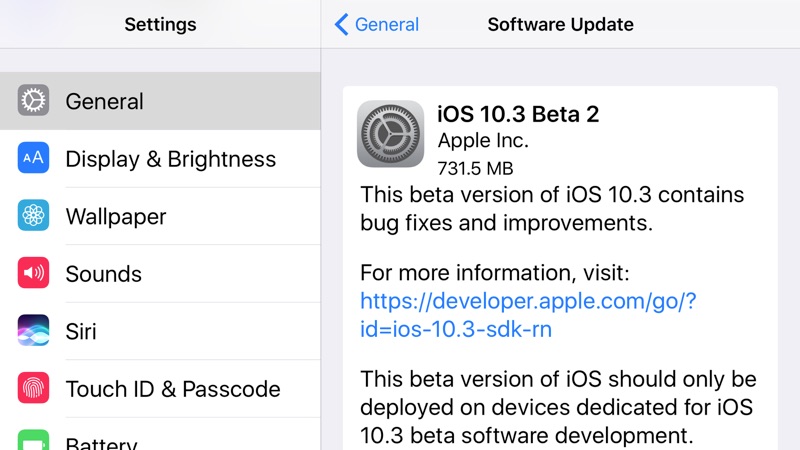 Apple Seeds Beta 2 of iOS 10.3 to Developers for Testing
