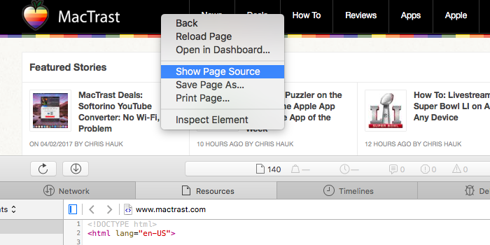 How to "View Page Source" in Safari on Mac
