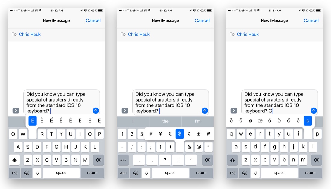 How To Type Special Characters on an iOS 10 Device
