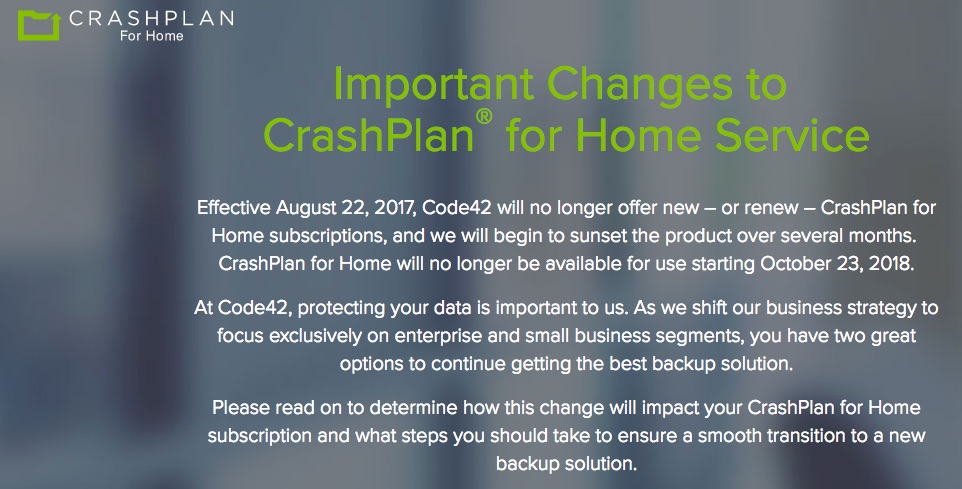 CrashPlan for Home Backup Service to be Discontinued
