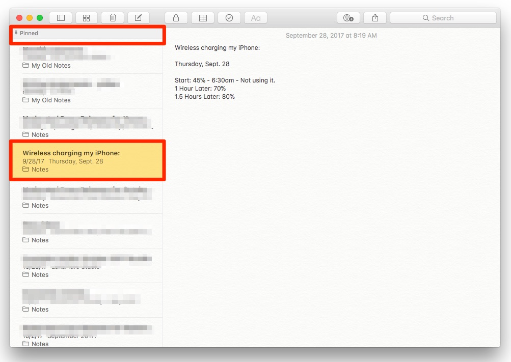 How To Pin a Note to the Top of the Notes List in macOS High Sierra