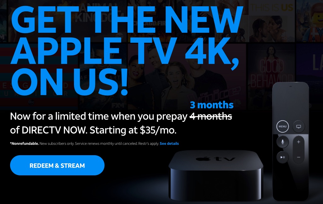 DirecTV NOW Extends Free Apple TV 4K Offer Through June 8