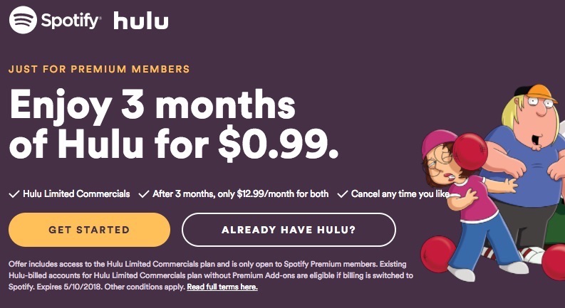 Spotify and Hulu Now Offering $12.99 per Month Bundle