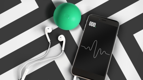 Oddball with smartphone and headphones