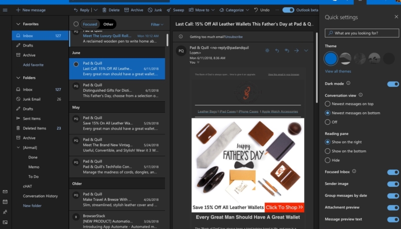 Outlook Web Mail Service Launches New Dark Mode