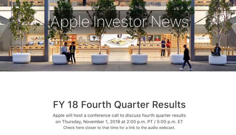 Apple Will Announce Its Q4 2018 Earnings on November 1