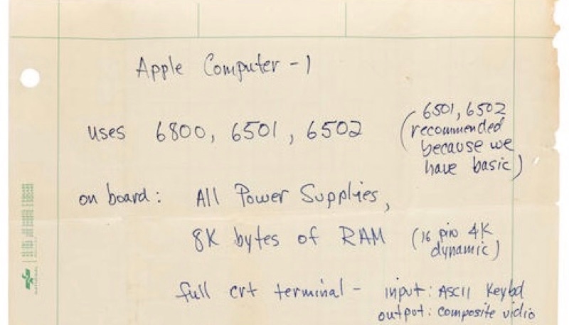 Handwritten Steve Jobs Apple-1 Spec Sheet Fails to Sell at Auction