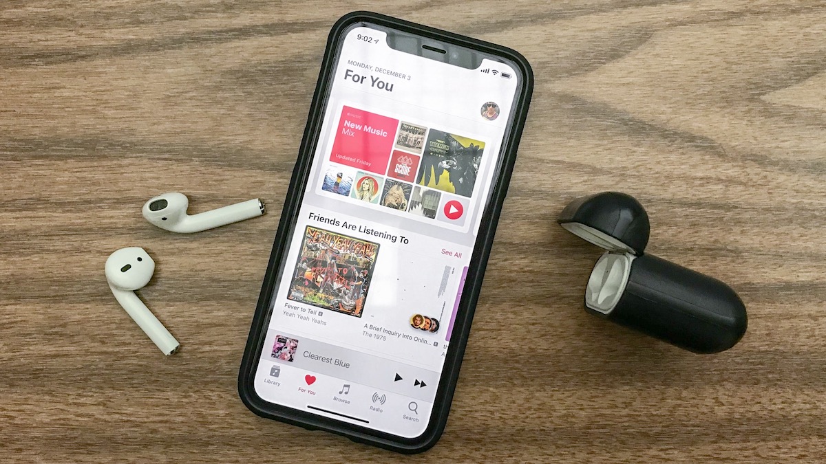 iPhone music app with AirPods and Nomad Rugged AirPod Case