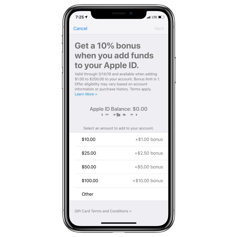 Add Funds to Apple ID Bonus