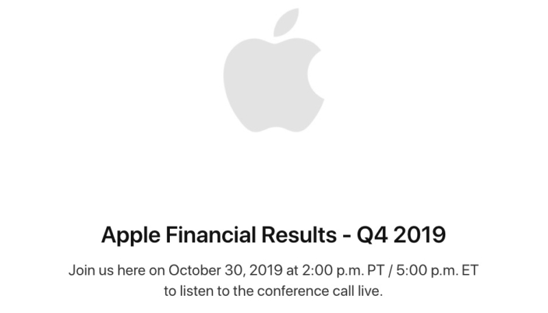 Apple to Announce Fiscal Q4 2019 Earnings on October 30