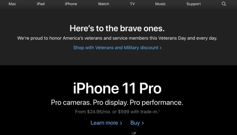 Apple Honors U.S. Military Veterans With Veterans Day Banner on Homepage