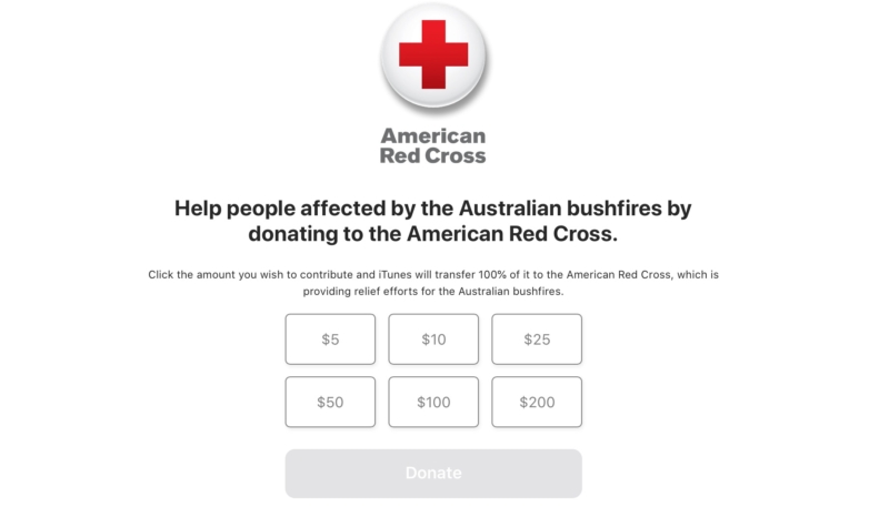 Apple Partnering With Red Cross to Accept Donations to Help Australian Fire Relief Efforts