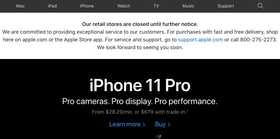 Apple Retail Stores Now Closed 'Until Further Notice'