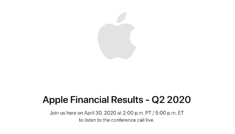 Apple to Announce Fiscal Q2 2020 Earnings Results on Thursday, April 30