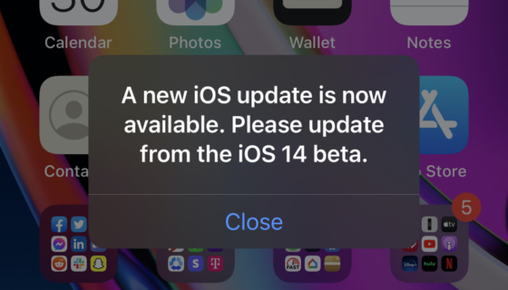 iOS 14.2 beta update prompt