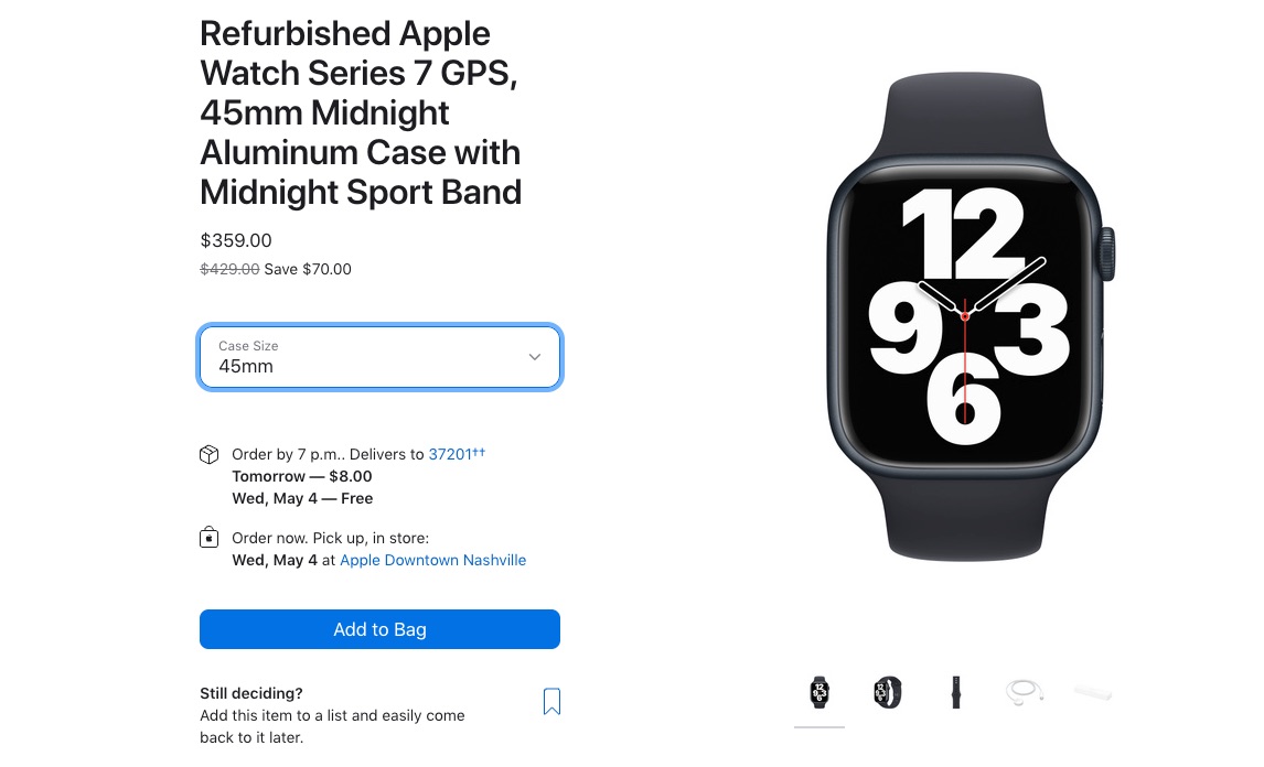 Refurbished Apple Watch Series 7 GPS, 45mm Midnight Aluminum Case with  Midnight Sport Band - Apple