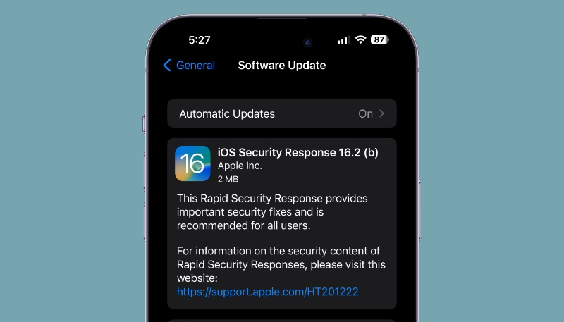 Apple Releases 16.2 (b) Rapid Security Response Update for iOS 16.2 Beta