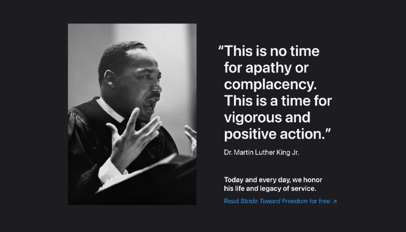 Apple Honors American Civil Rights Icon Dr. Martin Luther King Jr. With Homepage Tribute