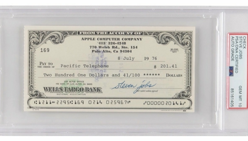 Steve Jobs Signed 1976 Apple Check to Pay Company Phone Bill Goes Up for Auction