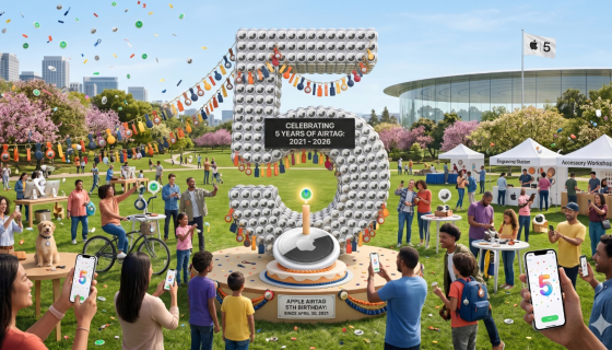 Gemini-generated image of a 5th birthday celebration for the AirTag