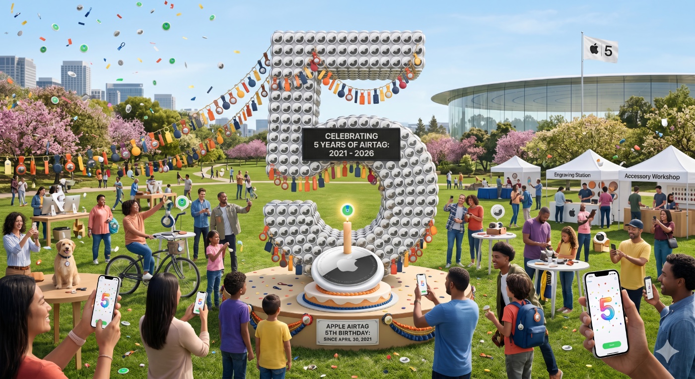 Gemini-generated image of a 5th birthday celebration for the AirTag