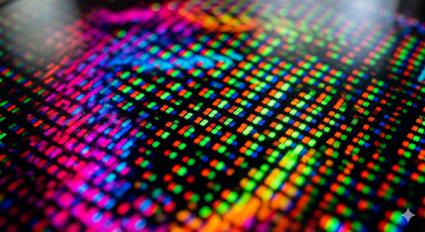 Gemini-generated closeup of a colorful OLED panel