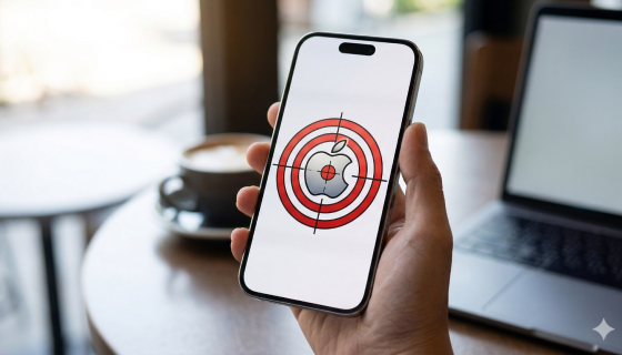 Image generated by Google Gemini, showing iPhone with target Apple logo on its screen.