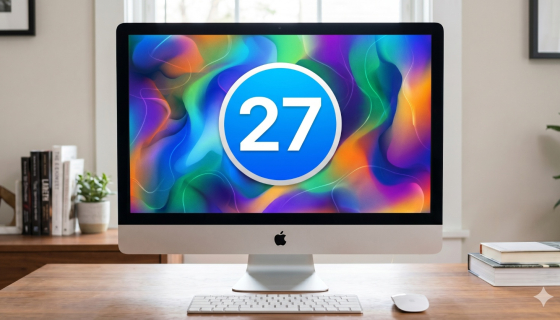 Google Gemini-generated image showing macOS 27 icon on an iMac