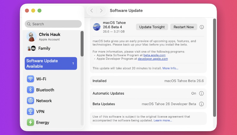 Apple Seeds Fourth macOS Tahoe 26.6 Beta to Developers For Testing